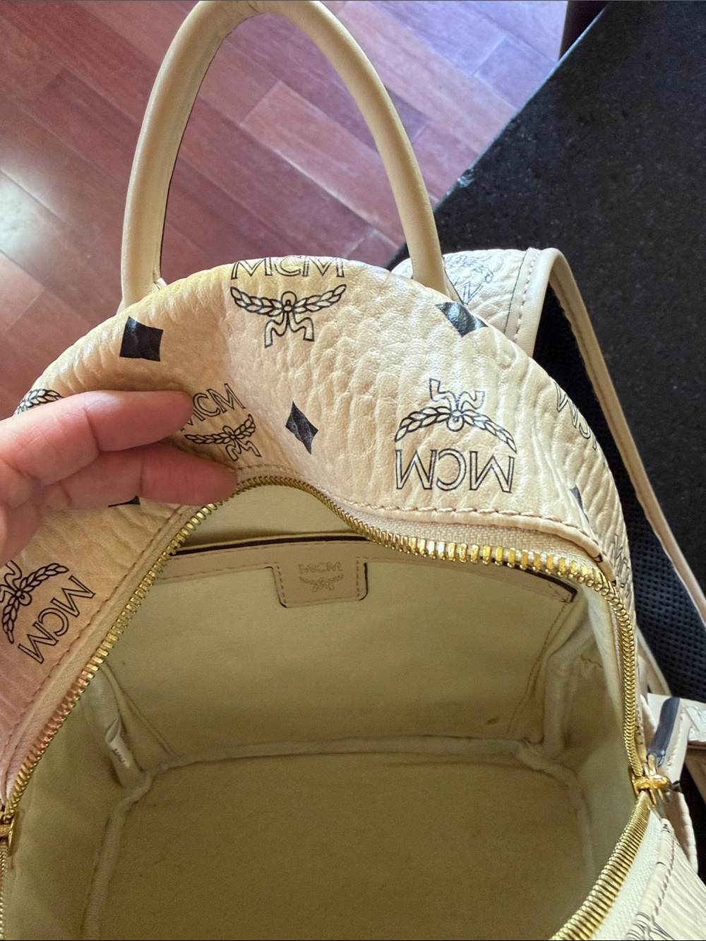 MCM Pink Logo Mini Backpack with Black Print - Picture 2 of 6